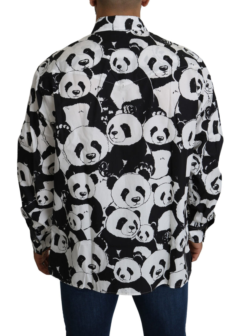 Camisa de algodón puro estampado de panda - blanco negro