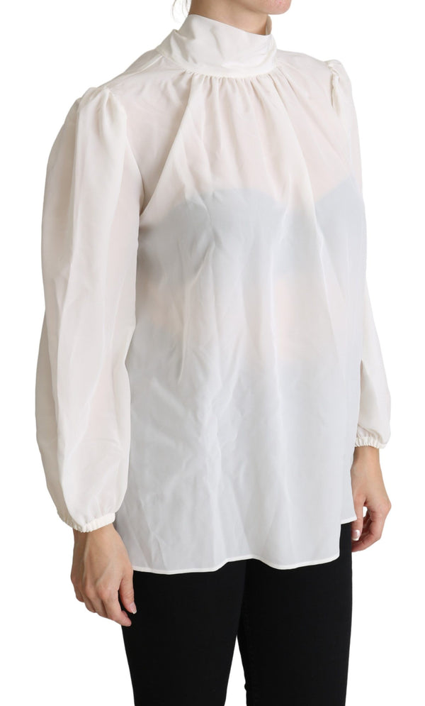 Elegante blusa de coño de seda blanca de seda