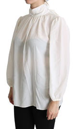 Elegante blusa de coño de seda blanca de seda