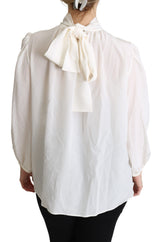 Elegant White Silk Pussy Blouse Blouse