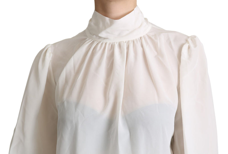 Elegante blusa de coño de seda blanca de seda