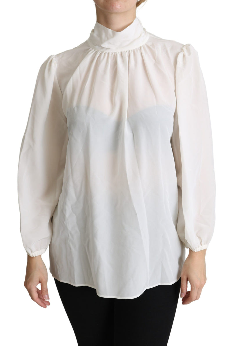 Elegant White Silk Pussy Blouse Blouse