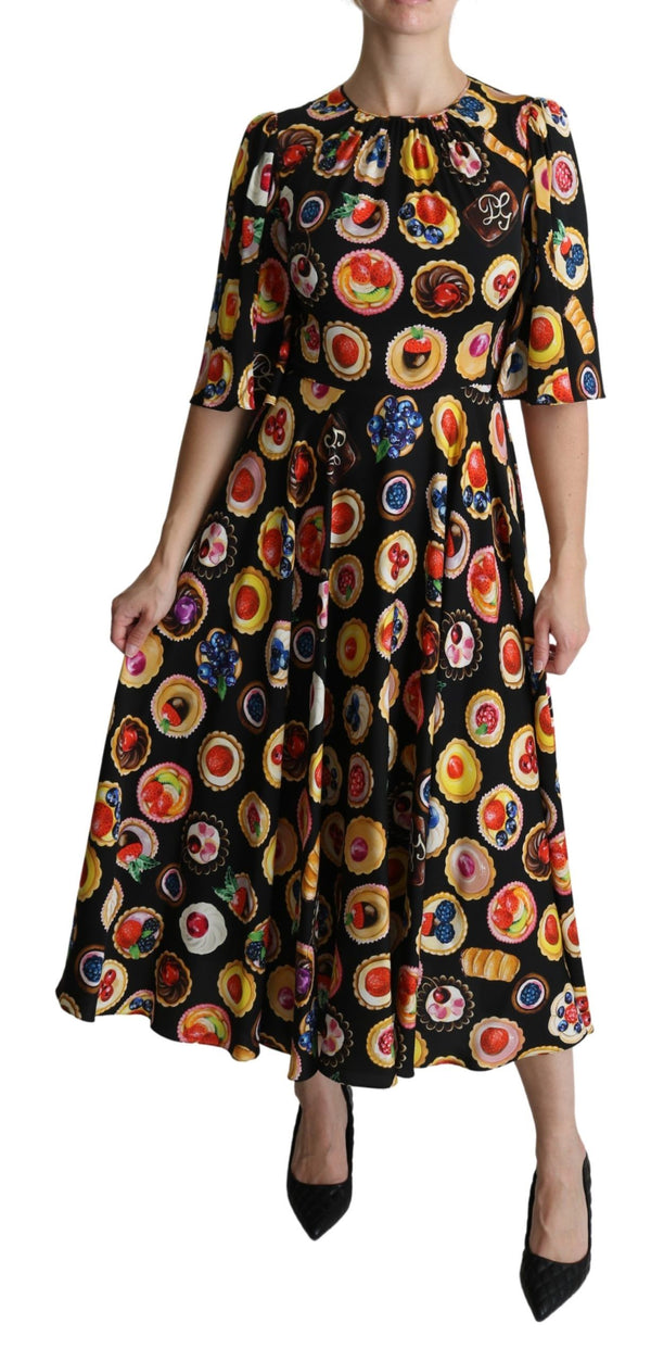 Vestido de estampado de postres multicolor maxi