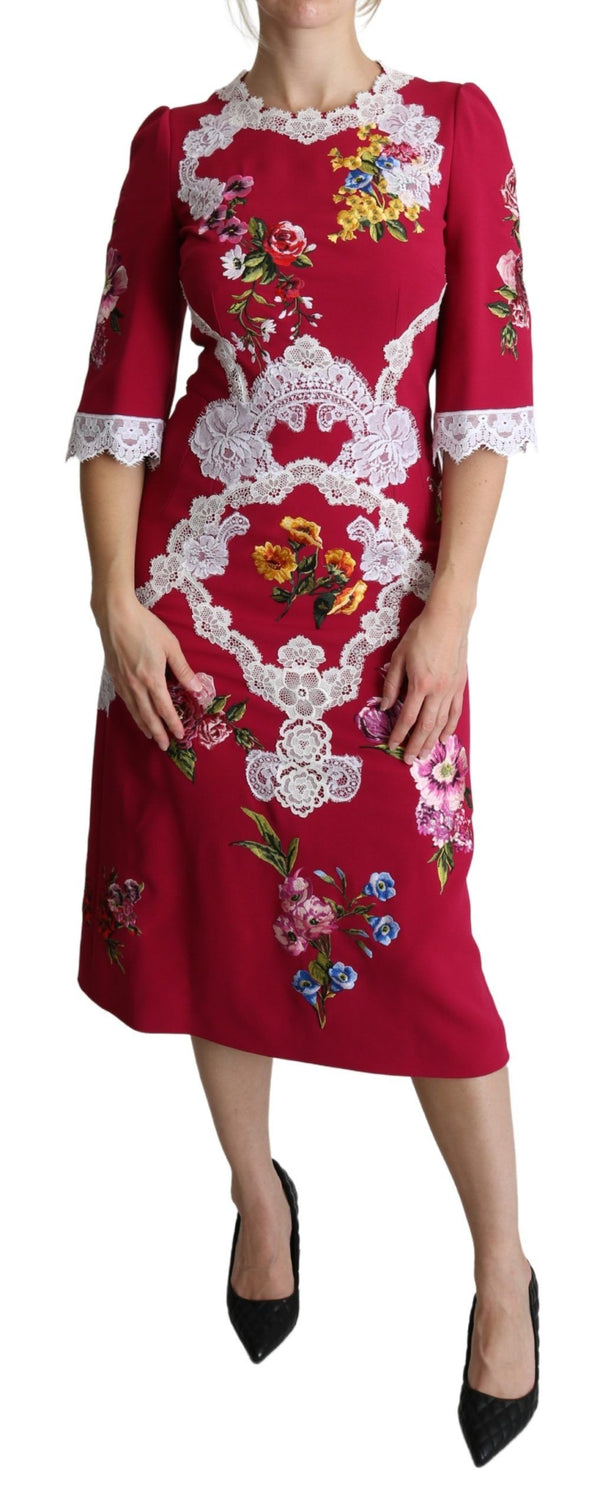 Florale bestickte Scheide Midi Kleid