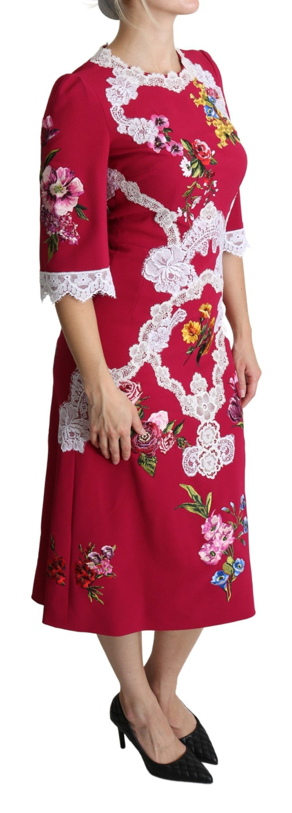 Robe midi à gaine brodée florale