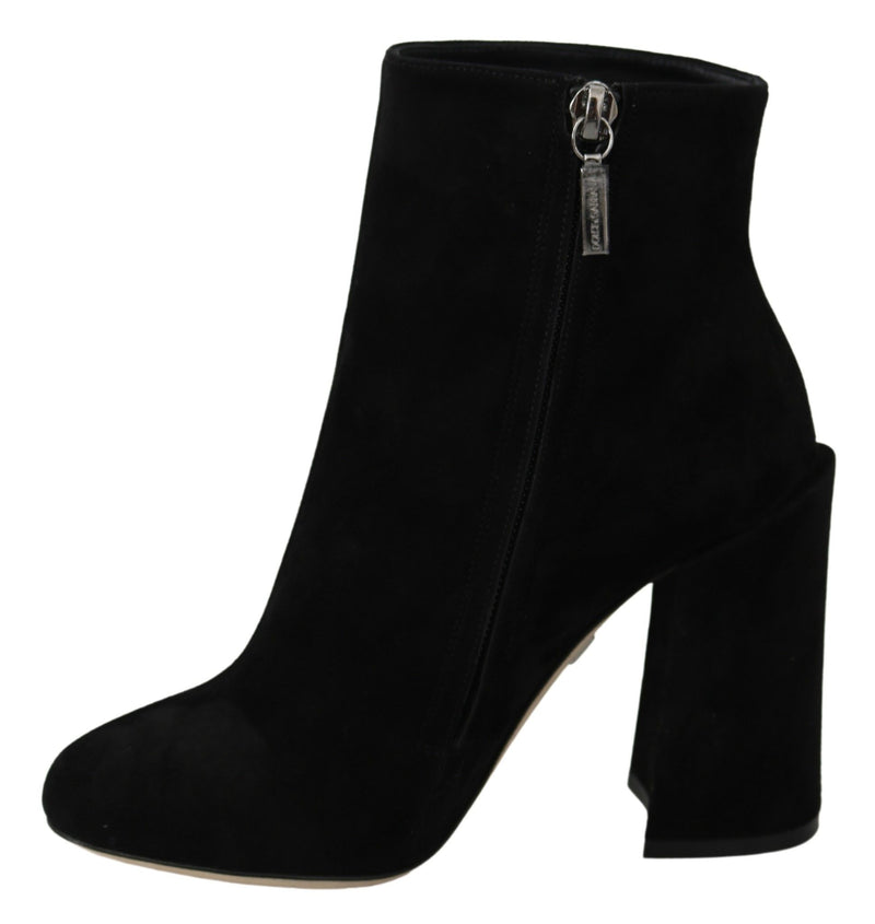 Embroidered Ankle Boots in Lambskin Suede