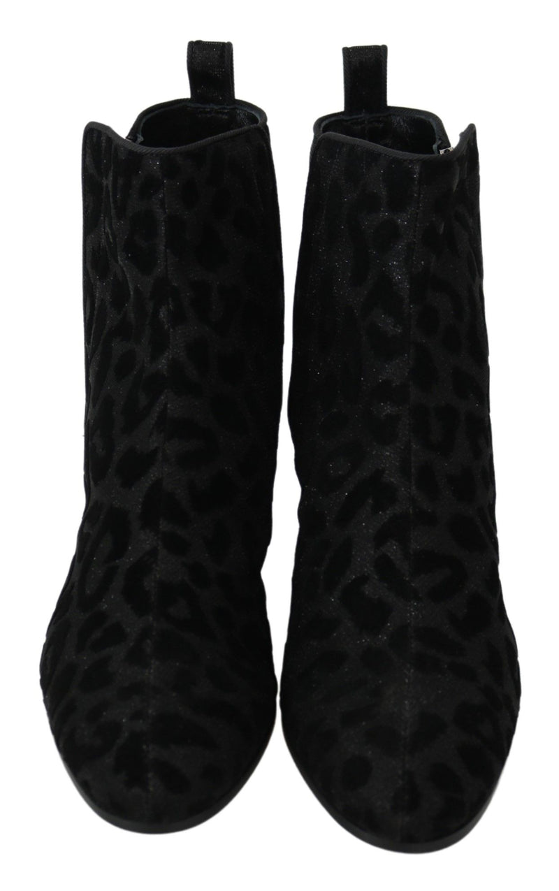 Elegante schwarze Leopardendrucken kurze Stiefel