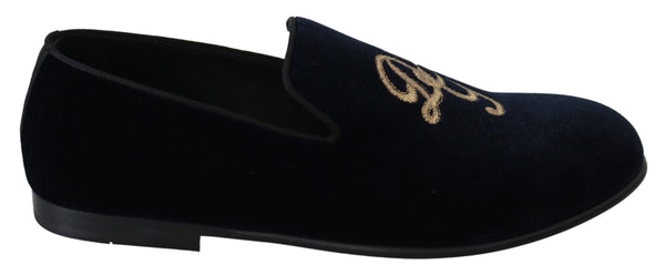 Elegante blaue gestickte Slipper