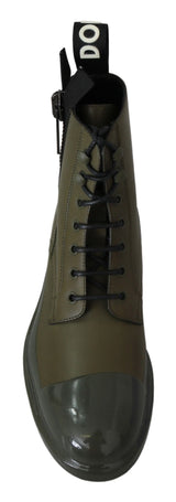 Stivali da caviglia in pelle verde militare chic