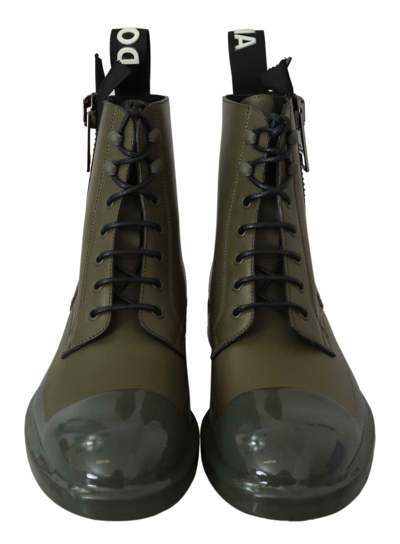 Bottes de cheville en cuir vert militaire chic