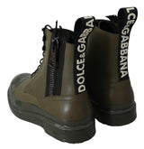 Bottes de cheville en cuir vert militaire chic