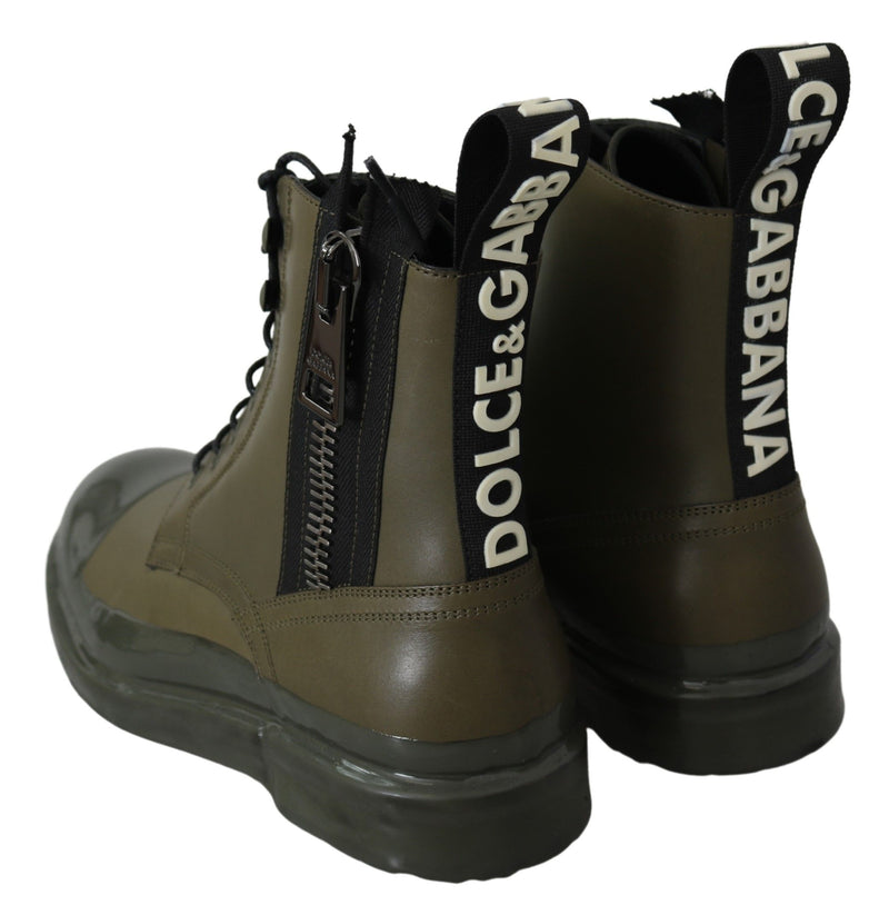 Bottes de cheville en cuir vert militaire chic