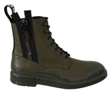 Bottes de cheville en cuir vert militaire chic