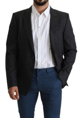 Eleganter grauer Wollseide Mischung Slim Fit Blazer