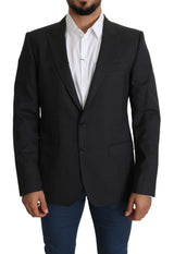 Elegante Blazer Slimt Fit con miscela di seta in lana grigia