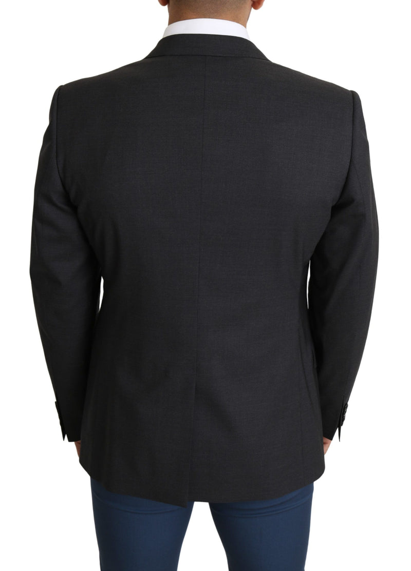 Eleganter grauer Wollseide Mischung Slim Fit Blazer