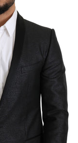 Elegante Black Jacquard Slim Fit Blazer