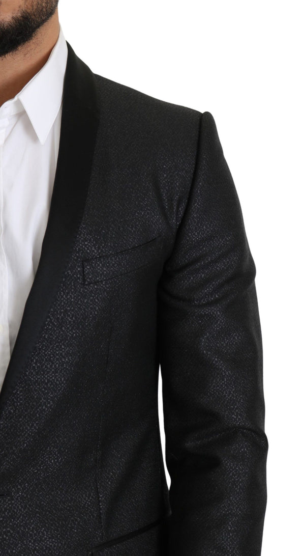 Eleganter schwarzer Jacquard Slim Fit Blazer