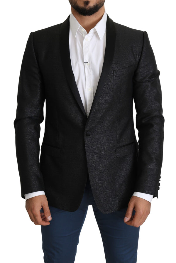 Κομψό μαύρο jacquard slim fit blazer