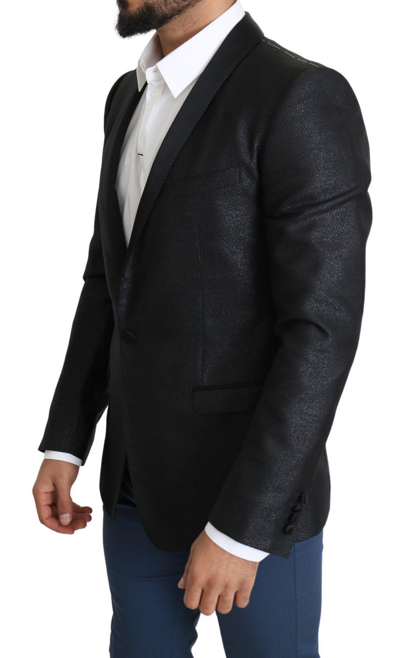 Κομψό μαύρο jacquard slim fit blazer