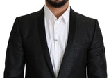 Elegante Black Jacquard Slim Fit Blazer