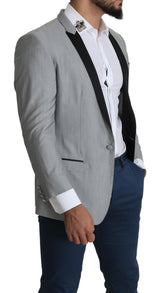 Elegante mezcla de seda blazer gris claro