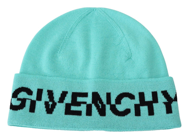 Gorro de lana verde aquamarine con logotipo de firma