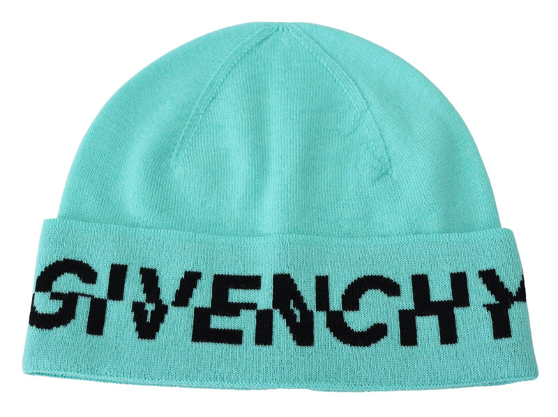 Gorro de lana verde aquamarine con logotipo de firma