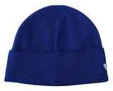 Chic Unisex Cobalt Wool Beanie with Logo Detail