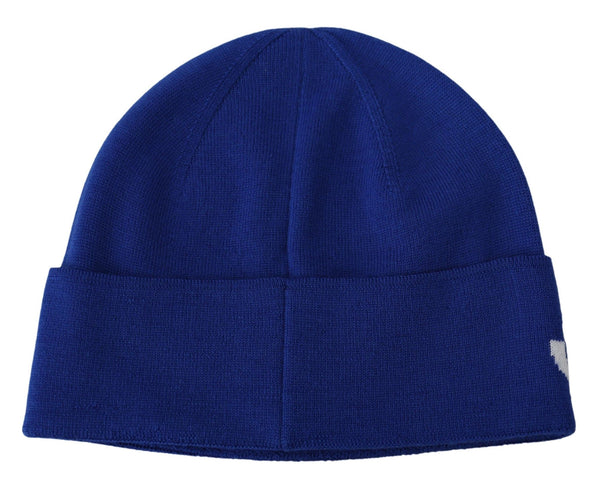 Beanie di lana cobalto unisex chic con dettaglio logo