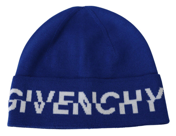 Chic Unisex Cobalt Wool Beanie mit Logo -Details