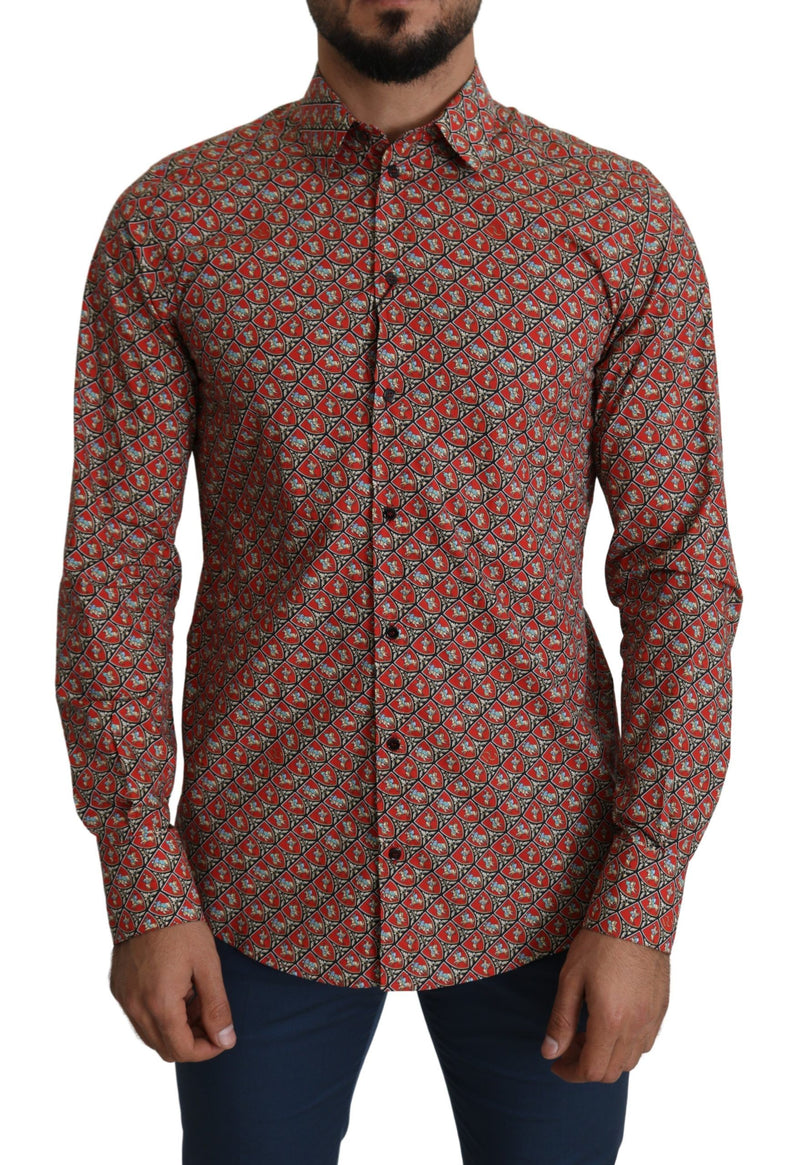 Elegante camisa de algodón rojo martini fit