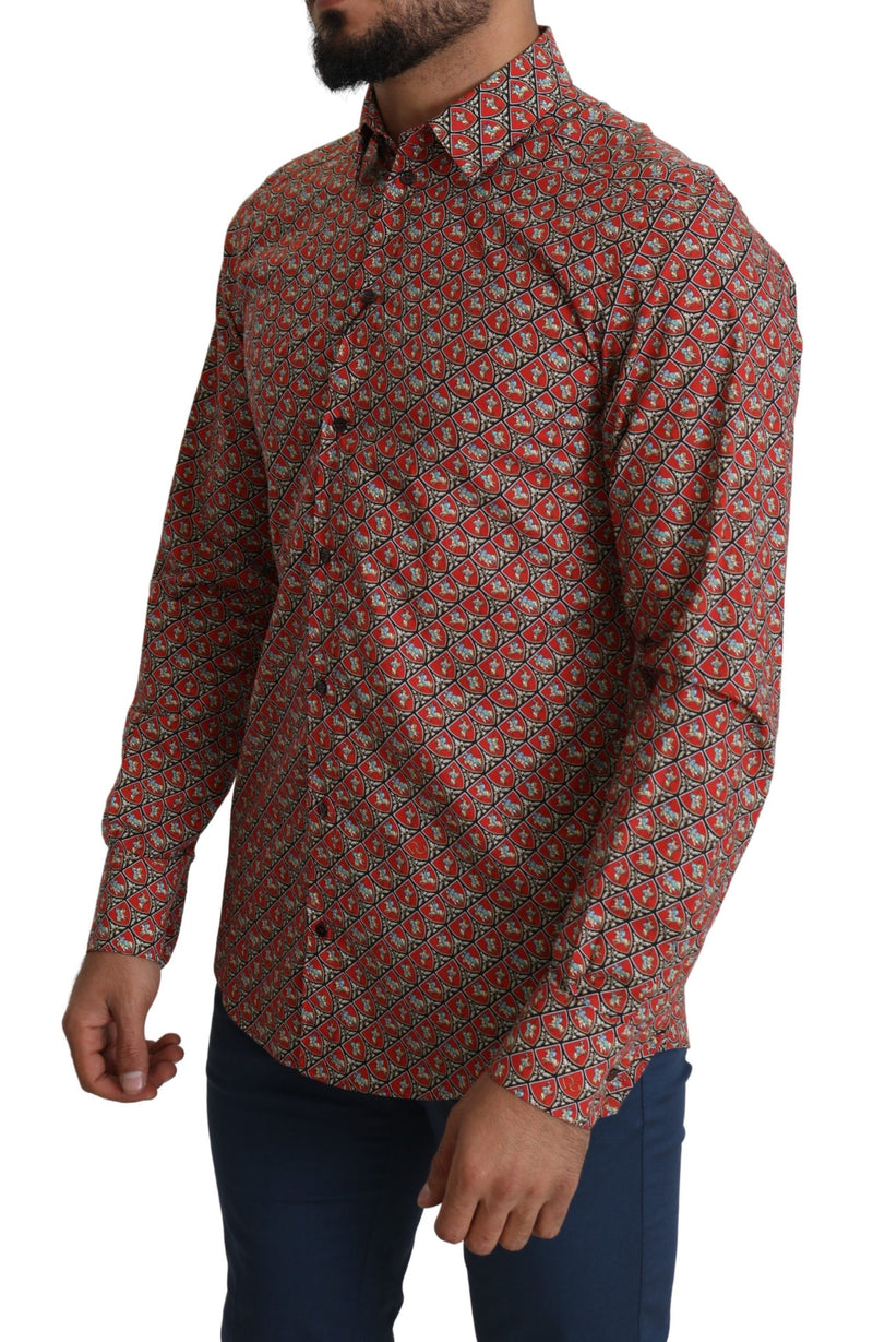 Elegante camisa de algodón rojo martini fit