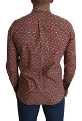 Elegante camisa de algodón rojo martini fit