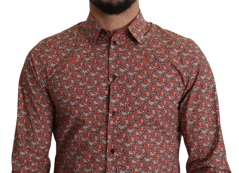 Elegante camisa de algodón rojo martini fit