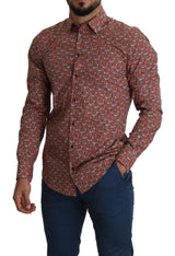 Elegante camisa de algodón rojo martini fit