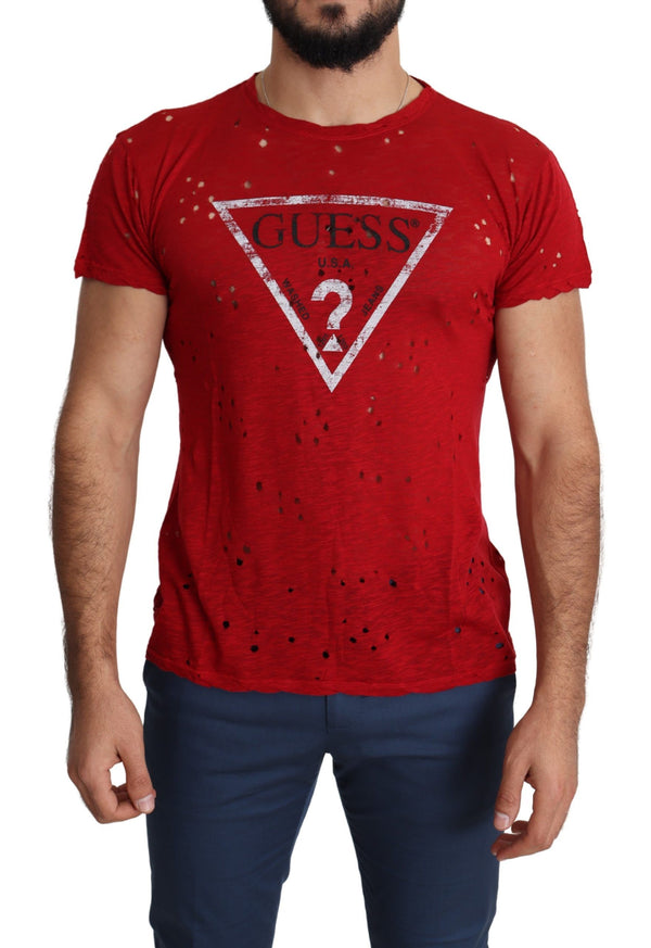 T-shirt tratto di cotone rosso radiante