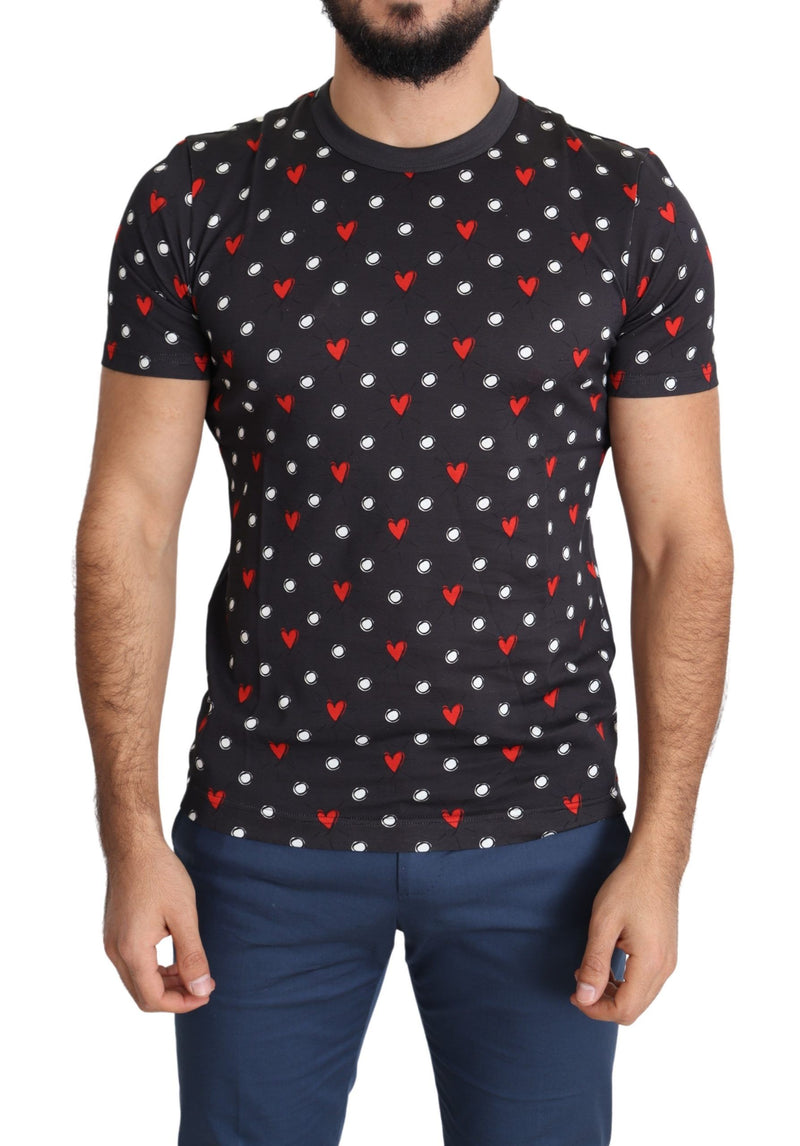 Camiseta de algodón gris elegante con estampados de corazón