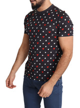 Camiseta de algodón gris elegante con estampados de corazón