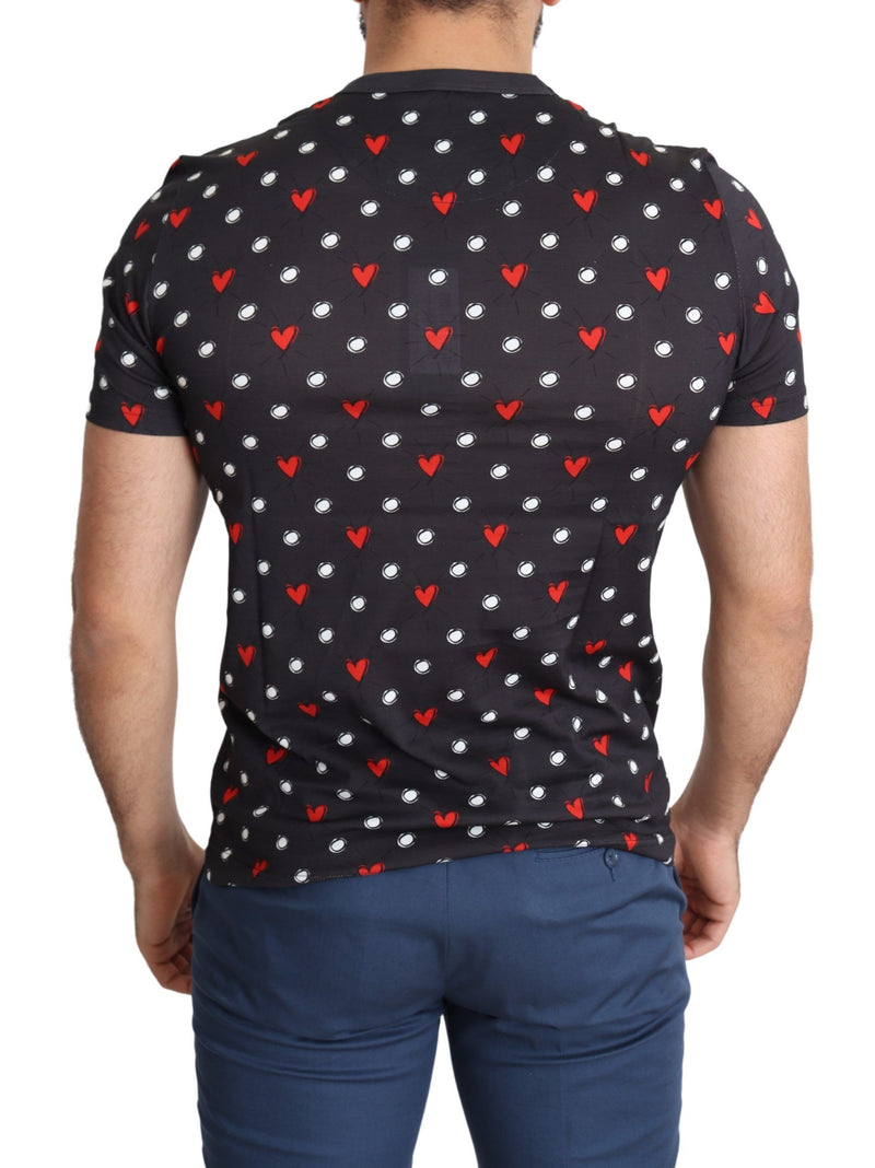 Camiseta de algodón gris elegante con estampados de corazón