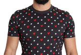 Camiseta de algodón gris elegante con estampados de corazón