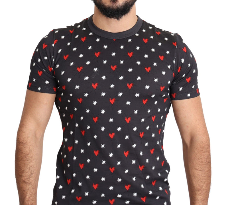 Camiseta de algodón gris elegante con estampados de corazón