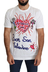 Tee de la tripulación de estampado de corazón romántico