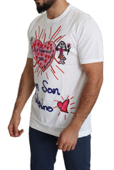 Tee de la tripulación de estampado de corazón romántico