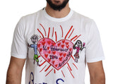 Tee de la tripulación de estampado de corazón romántico