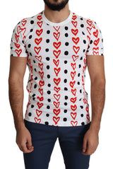 TEE de algodón blanco elegante con estampado de corazón