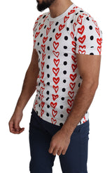 TEE de algodón blanco elegante con estampado de corazón