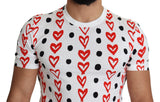 TEE de algodón blanco elegante con estampado de corazón