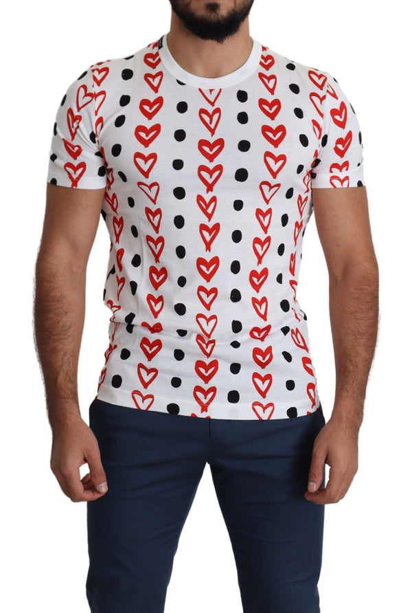 TEE de algodón blanco elegante con estampado de corazón