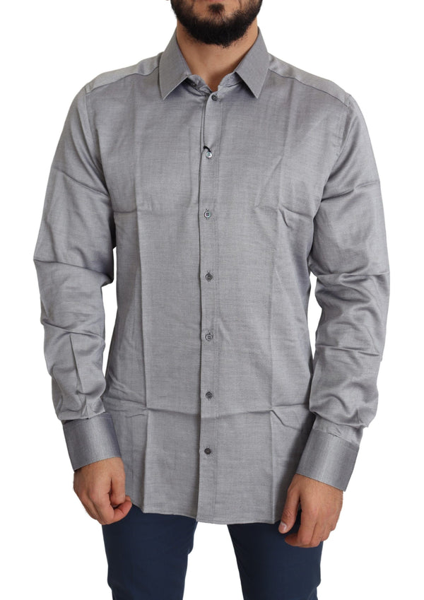 Chemise de robe en coton élégante gris Slim Fit